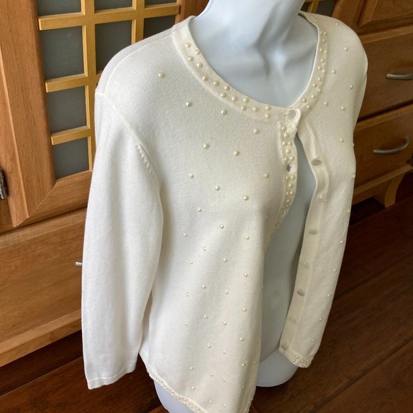 BFA Classics Vintage Ivory Cardigan With Pearl Detail  Petite Large - Picture 4 of 15